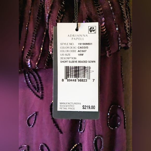 NWT, Adriana Papell, Cassis Colored, Simmering Beaded, Blouson Gown, Size 18W - Picture 8 of 14